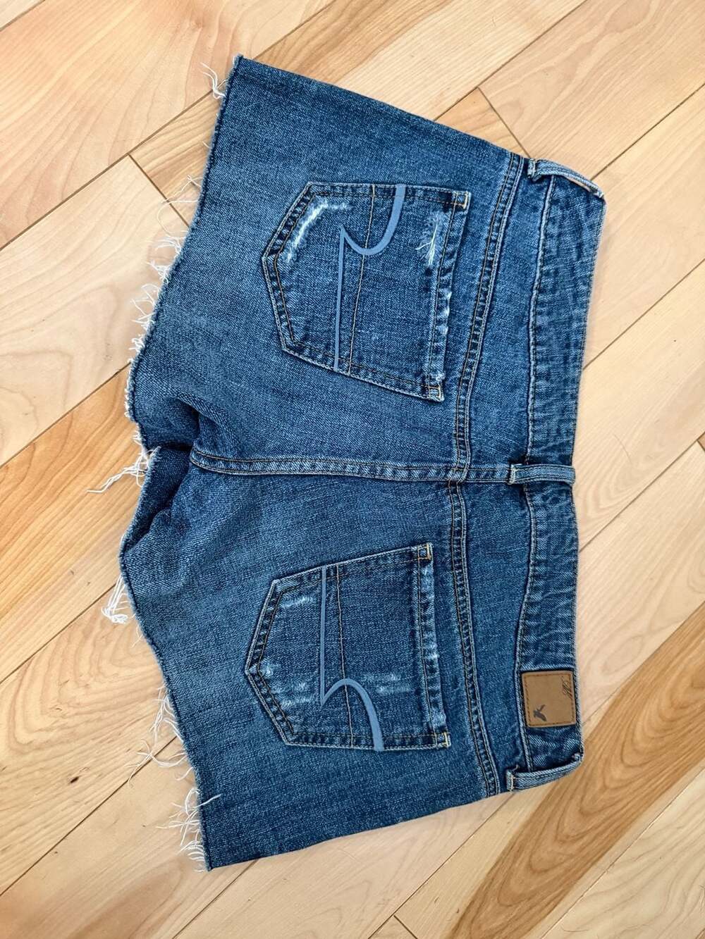 8 American Eagle Distressed Raw Hem Denim Shortie Shorts